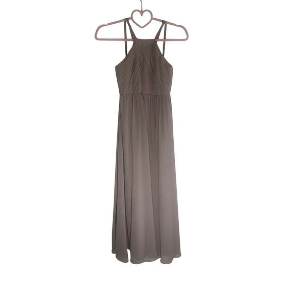 Azazie Women's Bridesmaid Dress Size 18 Chiffon Halter Maxi Gown in Blush Pink - Picture 1 of 11